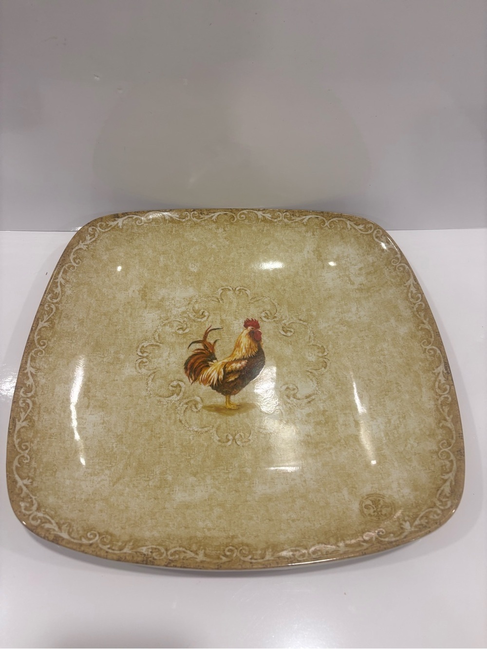 222 fifth rustic rooster large serving platter 14” porcelain farmhouse